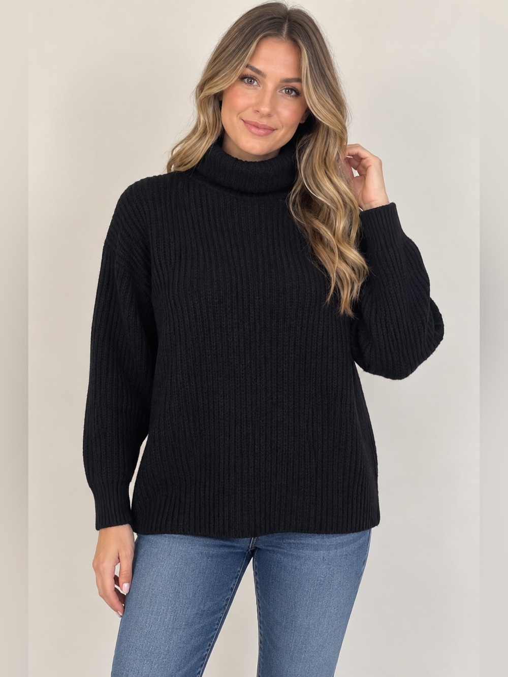 Wilfred 100% Merino Wool Black Ribbed Turtleneck Sweater Size S